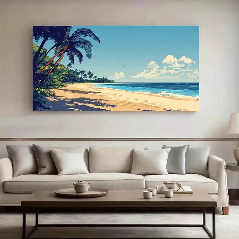 Tropical Beach Palm Trees wall canvas office home room framed 120x60cm - Bella Home Decor