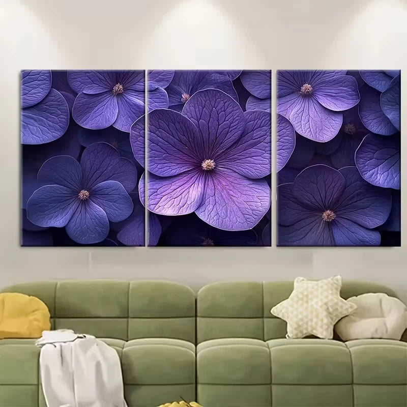 3pcs Elegant Violet Eustoma Macro Metal Print Ready to Hang Art