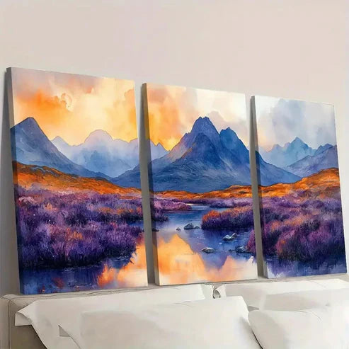 3pcs Cuillin Hills, Purple Heather Moorlands G Wall Art Set Canvas Unframed - High Quality Print 100% Australian Made Wall Canvas