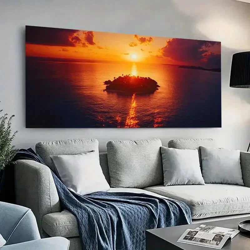 Tropical Island Sunset Sky wall canvas office home room framed 120x60cm - Bella Home Decor