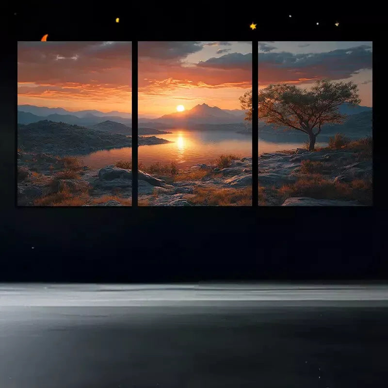 3pcs Sunset Lake Canvas Framed 40x60cm - High Quality Print 100% Australian Made Wall Canvas Ready to Hang