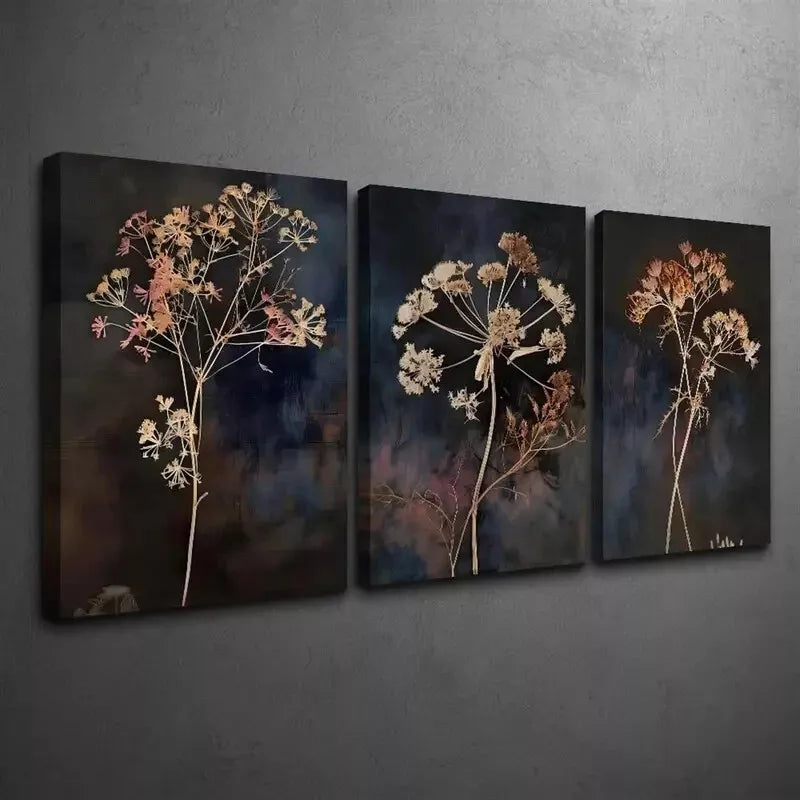 3pcs Vintage Wildflower Modern Botanical Canvas Framed 40x60cm - High Quality Print 100% Australian Made Wall Canvas Ready to Hang