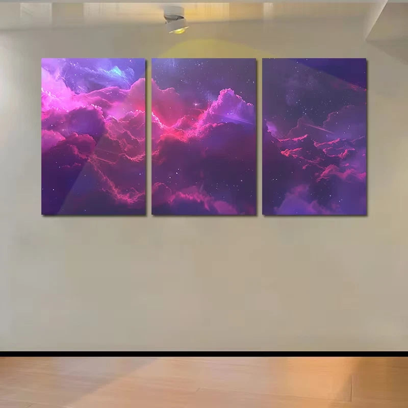 3pcs Vibrant Nebula with Red & Pink Glow Wall Art Set Canvas Framed 60x90cm - High Quality Print 100% Australian Made Wall Canvas Ready to Hang