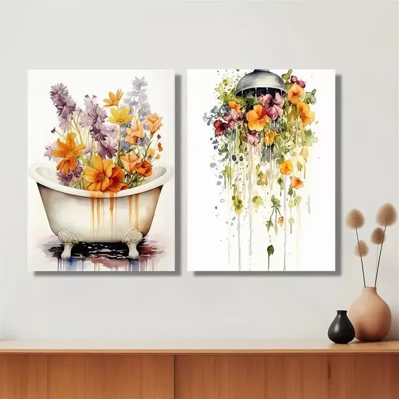 2pcs Decorative Painting, Bathtub, Shower, Funky Art Canvas Framed 50x75cm - High Quality Print 100% Australian Made Wall Canvas Ready to Hang