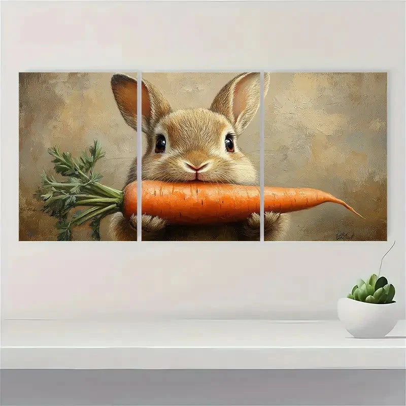 3pcs 2D Rustic Rabbit Wall Art Set Canvas Framed 40x60cm - High Quality Print 100% Australian Made Wall Canvas Ready to Hang