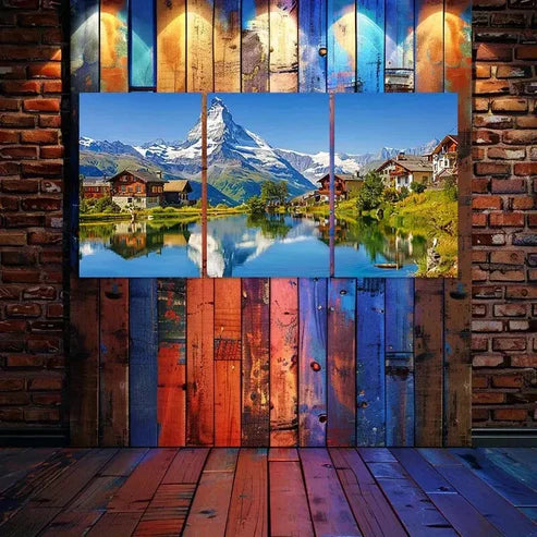3pcs Swiss Alps Landscape Canvas Framed 60x90cm - High Quality Print 100% Australian Made Wall Canvas Ready to Hang