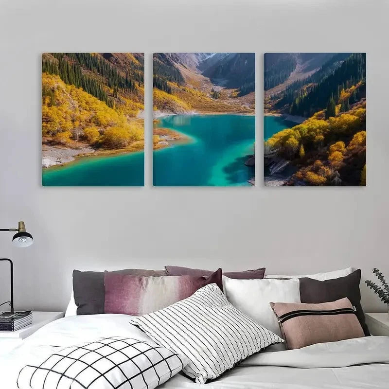 3pcs Australian Emerald Green Lake Mountains Wall Art Set Canvas Framed 60x90cm - High Quality Print 100% Australian Made Wall Canvas Ready to Hang