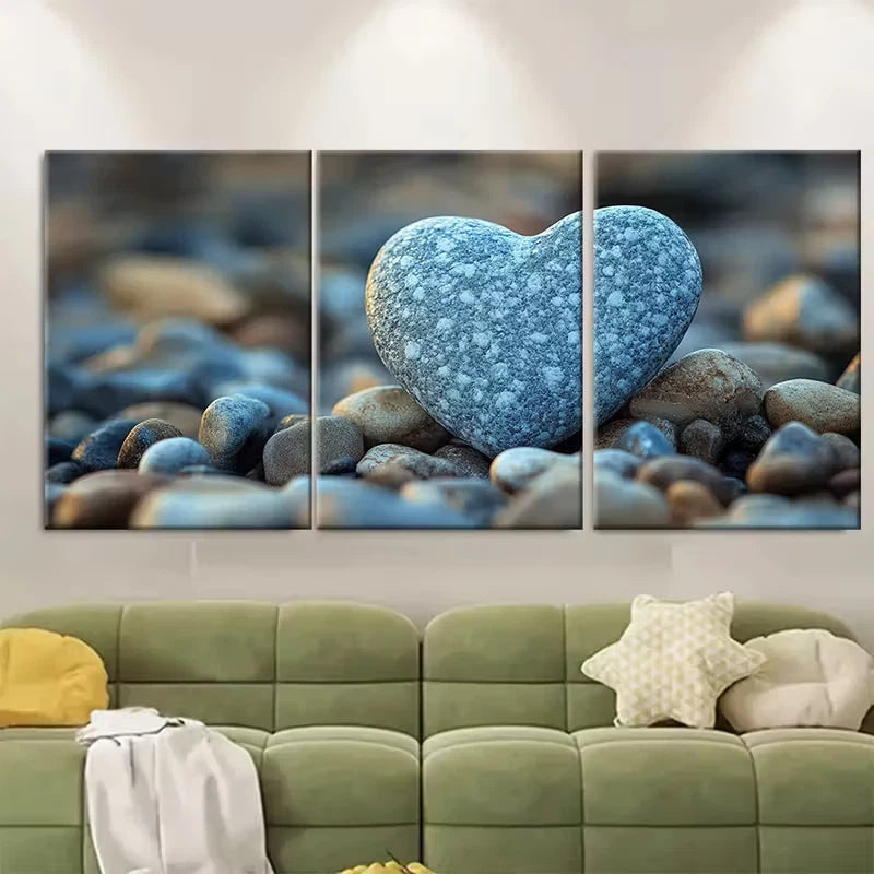3pcs , Serene Heart Shaped Stone Metal Print Ready to Hang Art