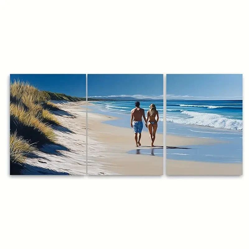 3pcs Four Mile Beach Wall Hanging Wall Art Set Canvas Framed 50x70cm - High Quality Print 100% Australian Made Wall Canvas Ready to Hang