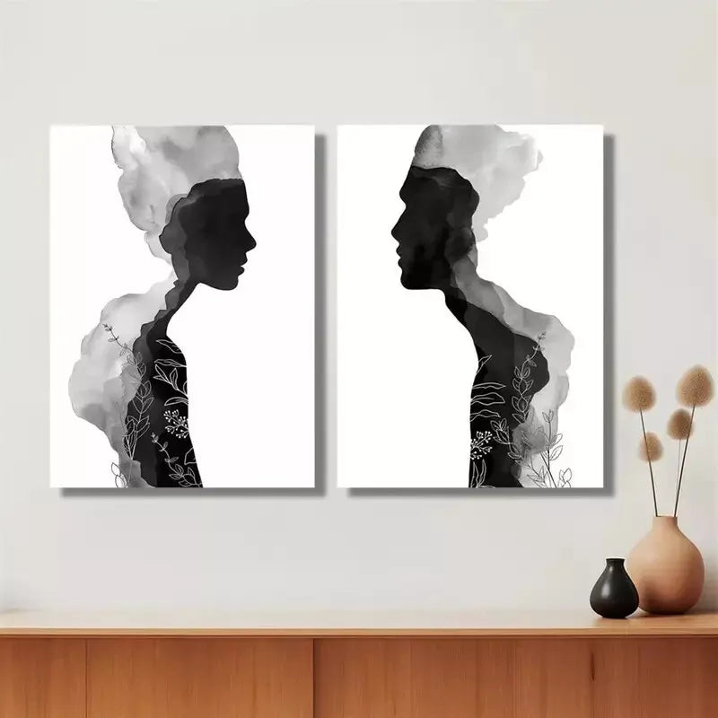 2pcs He And She, Minimalist Beige Abstract Decorative Painting Canvas Framed 50x75cm - High Quality Print 100% Australian Made Wall Canvas Ready to Hang