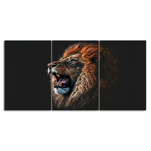 3 Piece Roaring Blue Eyes Lion Canvas Framed 60x90cm - High Quality Print 100% Australian Made Wall Canvas Ready to Hang