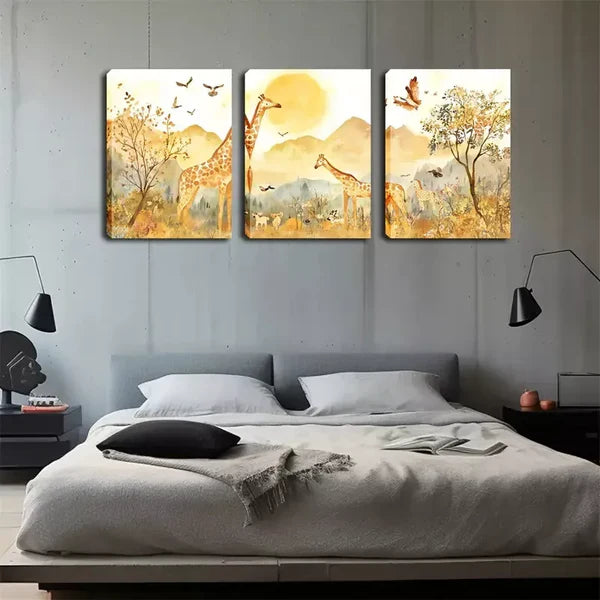 3pcs Products, Sunsets, Giraffes Wall Art Set Canvas Framed 60x90cm - High Quality Print 100% Australian Made Wall Canvas Ready to Hang