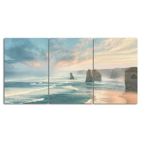 Peaceful Ocean Coastal Landscape 3 Piece Canvas Framed 60x90cm - High Quality Print 100% Australian Made Wall Canvas Ready to Hang