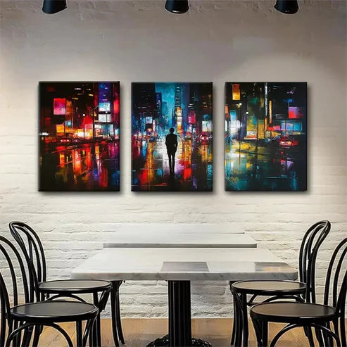3pcs City Nightscape Abstract Reflection Perfect Wall Art Canvas Unframed - High Quality Print 100% Australian Made Wall Canvas