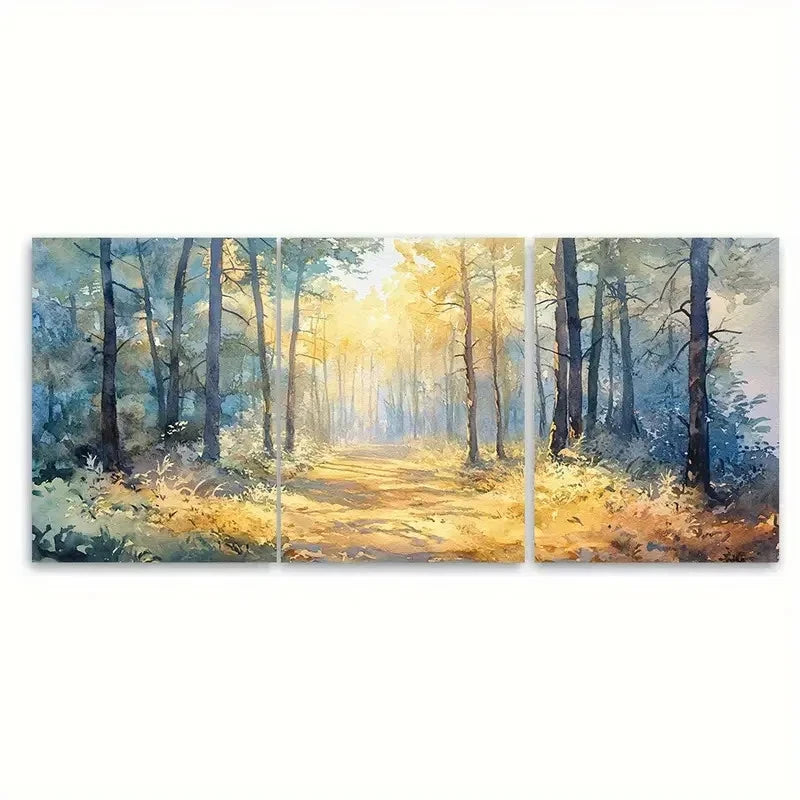 3pcs Dappled Woods Watercolor Calming Nature Wall Art Set Canvas Framed 50x70cm - High Quality Print 100% Australian Made Wall Canvas Ready to Hang