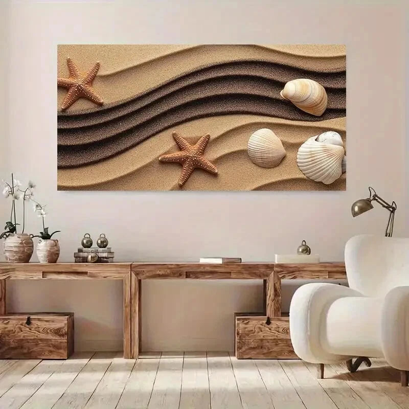 Sandy Coast Beach Starfish wall canvas office home room framed 120x60cm - Bella Home Decor
