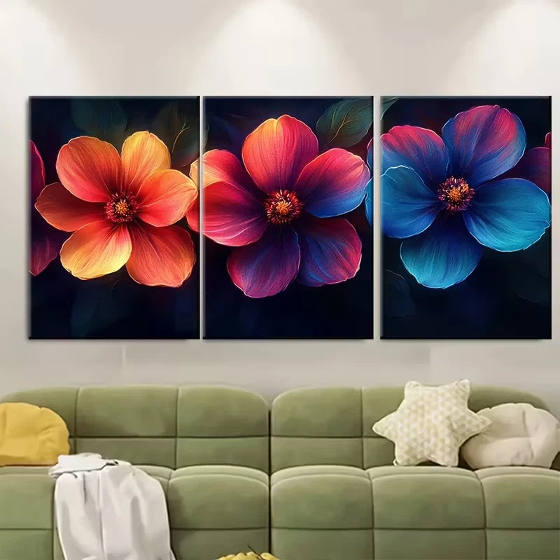3pcs Neon Floral Brushstroke Texture Metal Print Ready to Hang Art