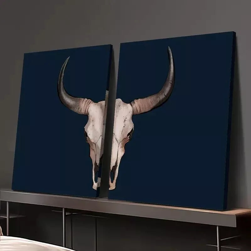 2pcs Decorative Painting, Skull Artwork, Southwest Desert Cowboy Canvas Framed 50x75cm - High Quality Print 100% Australian Made Wall Canvas Ready to Hang - Bella Home Decor