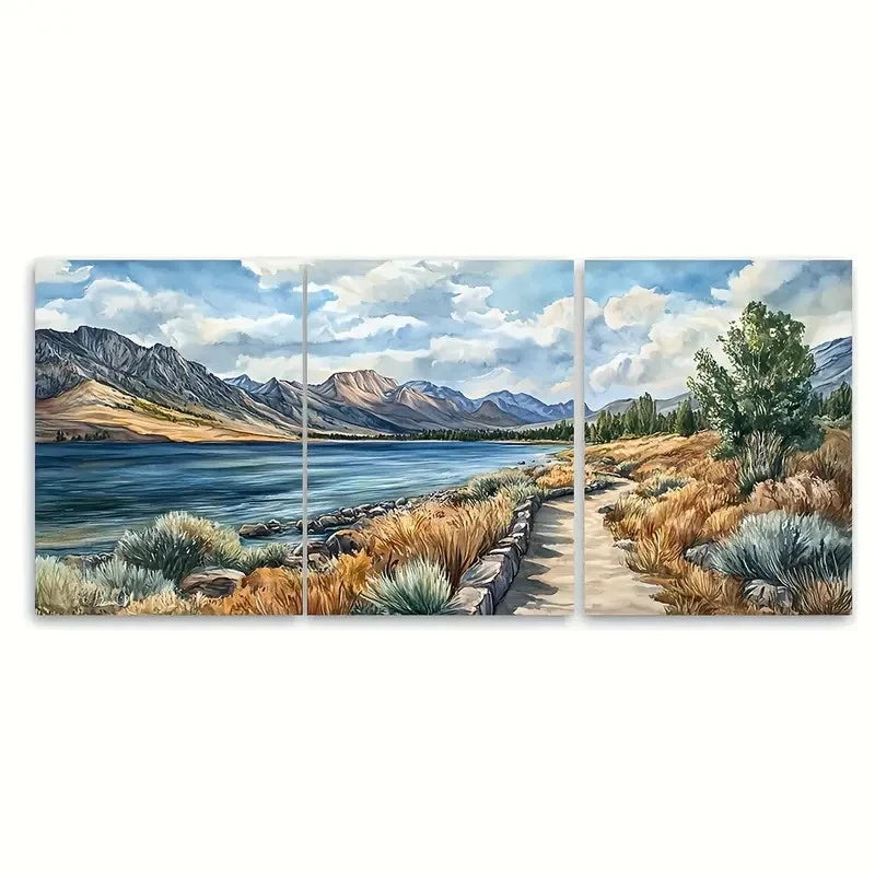 3pcs Walker Lake Travel Vivid Scenic Nevada Wall Art Set Canvas Framed 60x90cm - High Quality Print 100% Australian Made Wall Canvas Ready to Hang