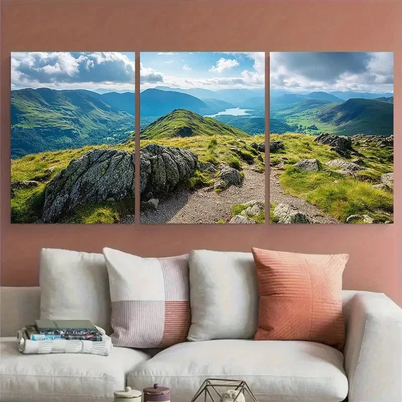 3pcs Cat Bells Cumbria Summit Travel Scene Wall Art Set Canvas Framed 40x60cm - High Quality Print 100% Australian Made Wall Canvas Ready to Hang