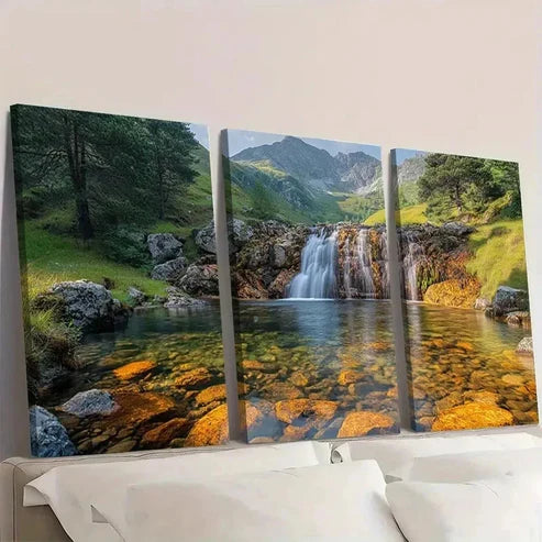 3pcs Mountain & Waterfall Scenery EOWall Art Set Canvas Unframed - High Quality Print 100% Australian Made Wall Canvas