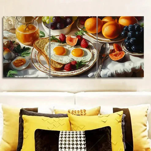 3pcs Delightful Breakfast Eggs Wall Art Set Canvas Unframed - High Quality Print 100% Australian Made Wall Canvas