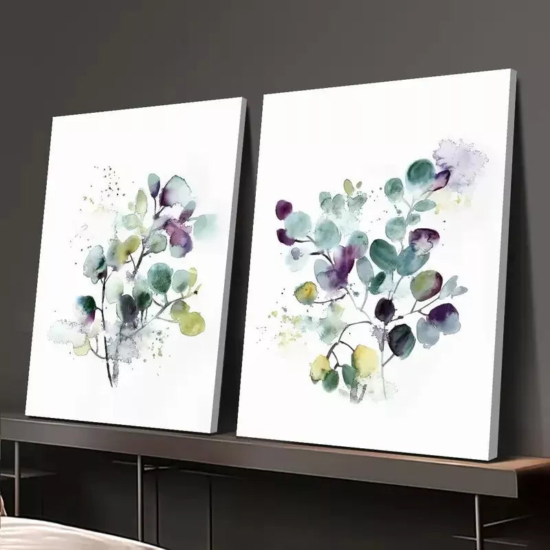 2pcs Abstract Eucalyptus & Floral Watercolor Canvas Framed 50x75cm - High Quality Print 100% Australian Made Wall Canvas Ready to Hang - Bella Home Decor