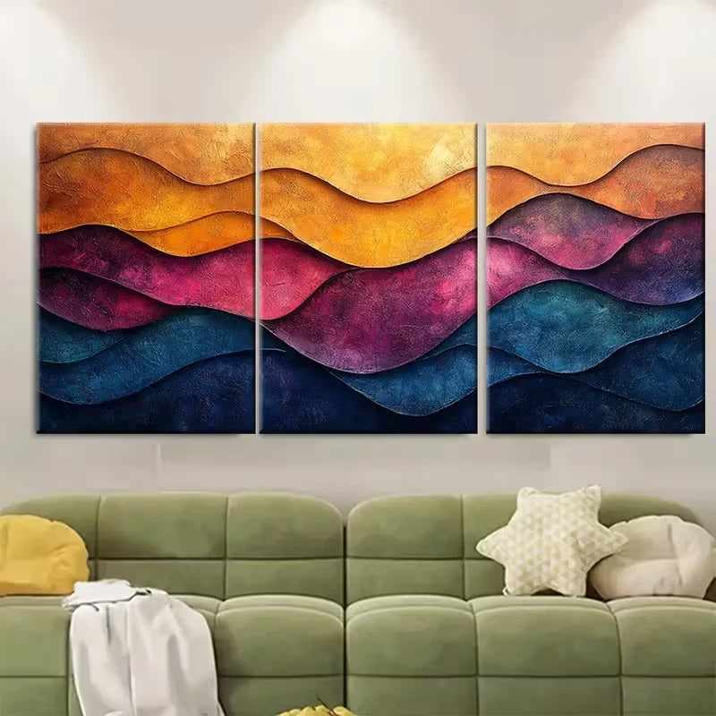 3pcs Vibrant Abstract Textured Metal Print Ready to Hang Art