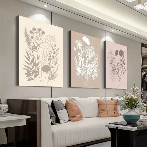 3pcs Abstract Wildflower Floral Botanical Art Canvas Framed 60x90 cm - High Quality Print 100% Australian Made Wall Canvas Ready to Hang