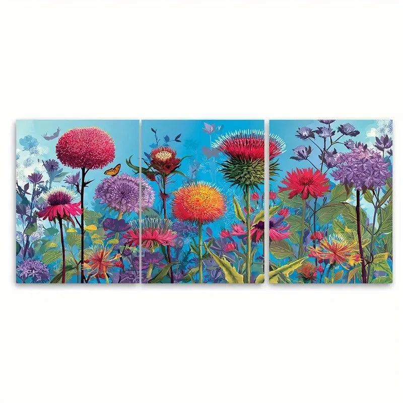 3pcs Edinburgh Travel Botanical Floral Design Wall Art Set Canvas Framed 60x90cm - High Quality Print 100% Australian Made Wall Canvas Ready to Hang