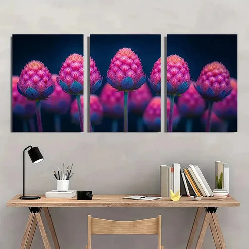 3pcs Gomphrena Flower Gardener Amaranth Wall Art Set Canvas Unframed - High Quality Print 100% Australian Made Wall Canvas