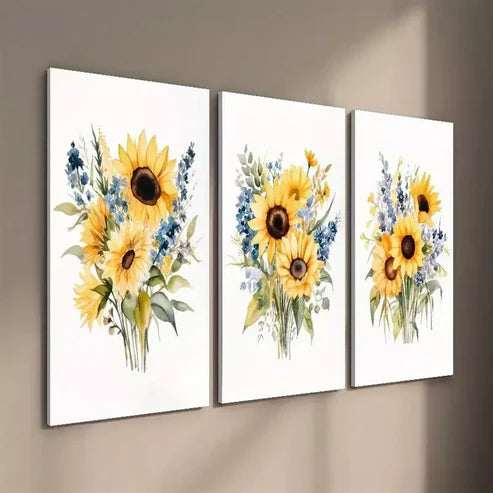 3pcs Rustic Art Of Sunflowers Canvas Framed 60x90cm - High Quality Print 100% Australian Made Wall Canvas Ready to Hang