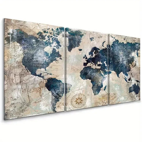 3pcs Abstract Map Decorative Modern Art Wall Art Canvas Unframed - High Quality Print 100% Australian Made Wall Canvas