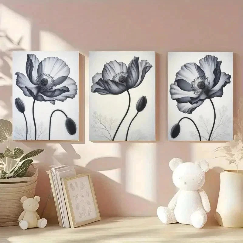 3pcs Poppy Flower Botanical Decor Wall Art Set Canvas Framed 60x90cm - High Quality Print 100% Australian Made Wall Canvas Ready to Hang