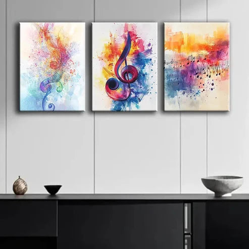 3pcs Colorful Abstract Musical Note Perfect Wall Art Set Canvas Unframed - High Quality Print 100% Australian Made Wall Canvas