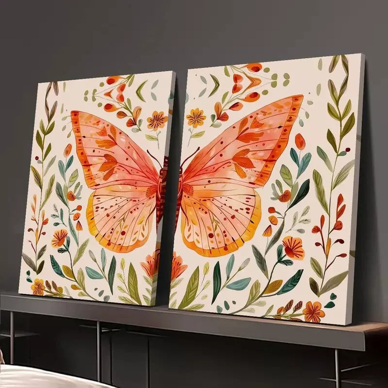 2pcs Butterfly And Flower Combination, Butterfly Canvas Framed 50x75cm - High Quality Print 100% Australian Made Wall Canvas Ready to Hang - Bella Home Decor