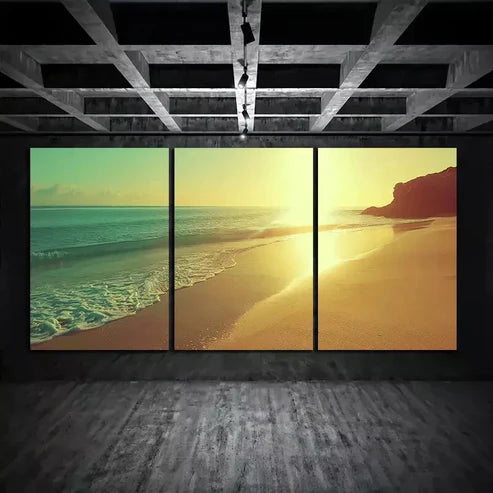 3pcs Beautiful Beach Sunset in Spain Canvas Framed 60x90cm - High Quality Print 100% Australian Made Wall Canvas Ready to Hang
