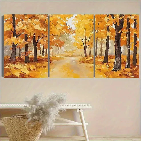 3pcs Autumn Forest Path Vintage Wall Art Set Canvas Unframed - High Quality Print 100% Australian Made Wall Canvas