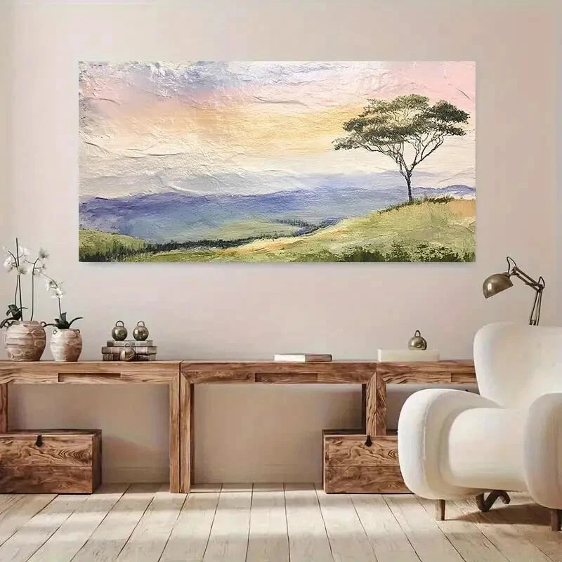 Sunset with Tree & Hills wall canvas office home room framed 120x60cm - Bella Home Decor