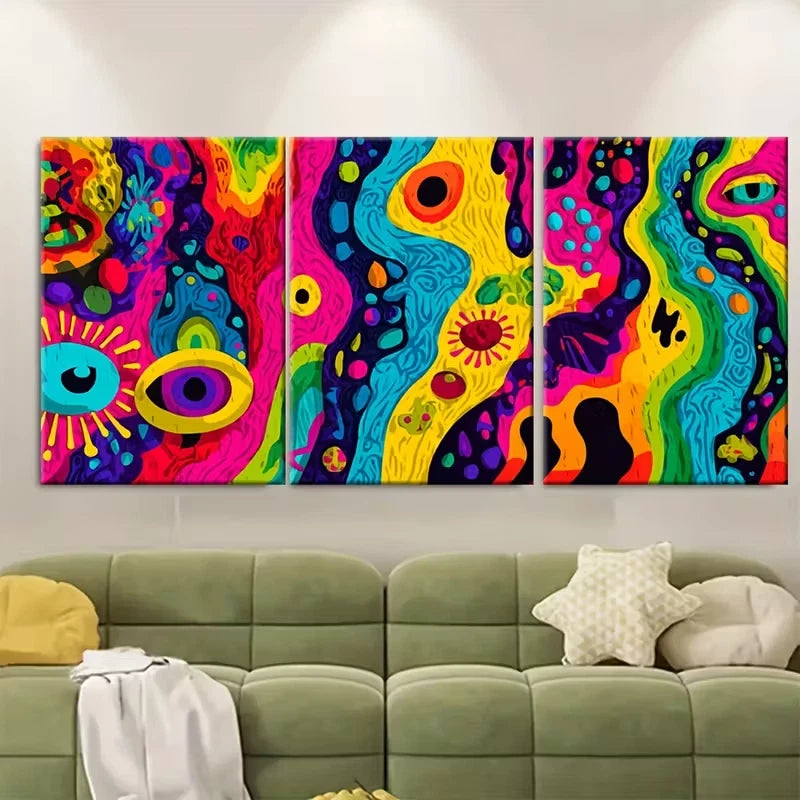 3pcs Bold Neon Colors Metal Print Ready to Hang Art
