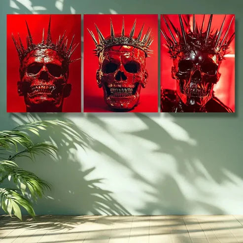 3pcs Gothic Crown Design, Skeleton Punk Wall Art Set Canvas Unframed - High Quality Print 100% Australian Made Wall Canvas