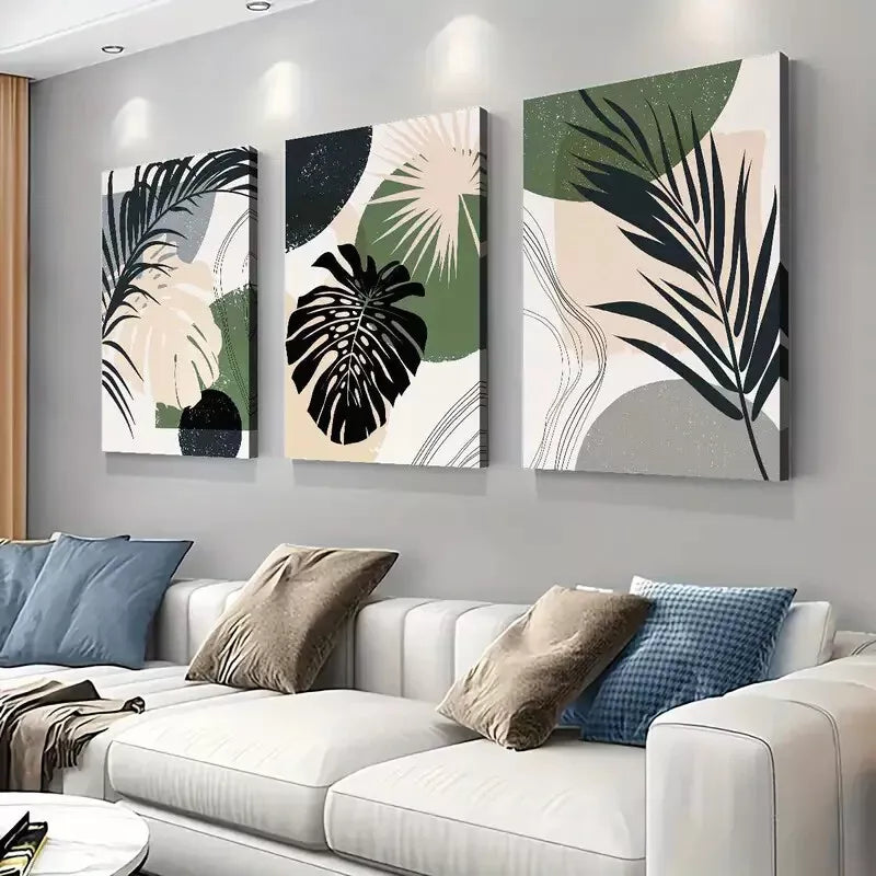 3pcs Bohemian Abstract Monstera Leaf Canvas Framed 40x60cm - High Quality Print 100% Australian Made Wall Canvas Ready to Hang