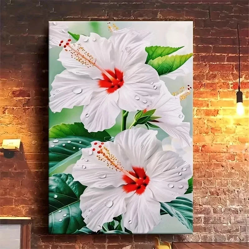 White Hibiscus with Red Centers Metal Print Ready to Hang