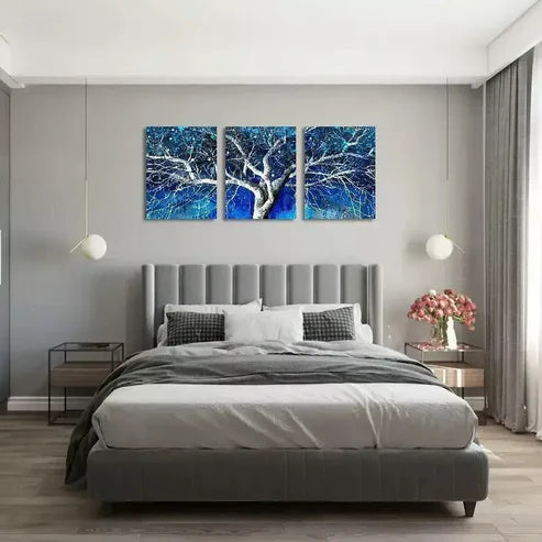 3pcs Blue Tree White Branches Canvas Framed 60x90cm - High Quality Print 100% Australian Made Wall Canvas Ready to Hang