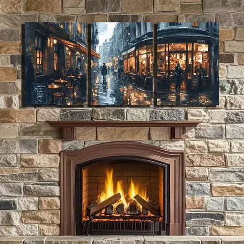 3pcs rainy street scen Canvas Framed 60x90cm - High Quality Print 100% Australian Made Wall Canvas Ready to Hang