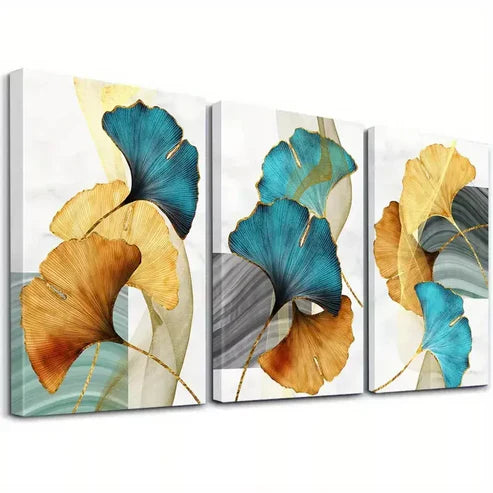 3pcs Abstract Ginkgo Leaf Canvas Framed 60X90cm - High Quality Print 100% Australian Made Wall Canvas Ready to Hang