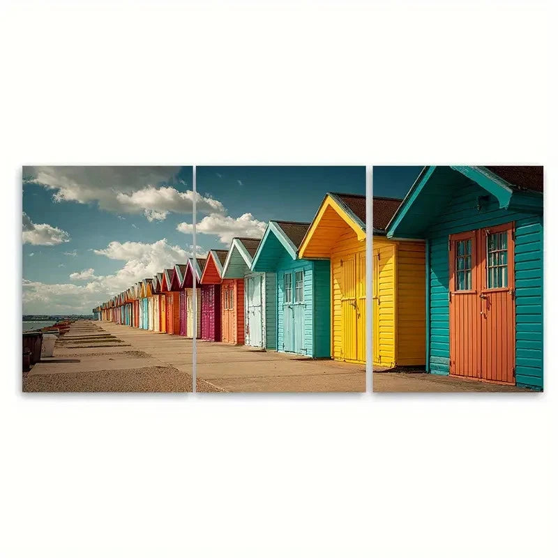 3pcs Cleethorpes Travel Illustration Wall Art Set Canvas Framed 40x60cm - High Quality Print 100% Australian Made Wall Canvas Ready to Hang