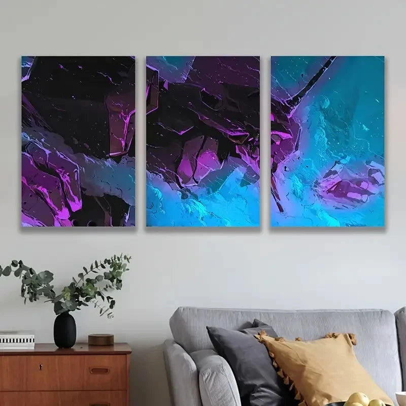 3pcs Abstract Neon Crystal Shapes Wall Art Set Canvas Framed 40x60cm - High Quality Print 100% Australian Made Wall Canvas Ready to Hang