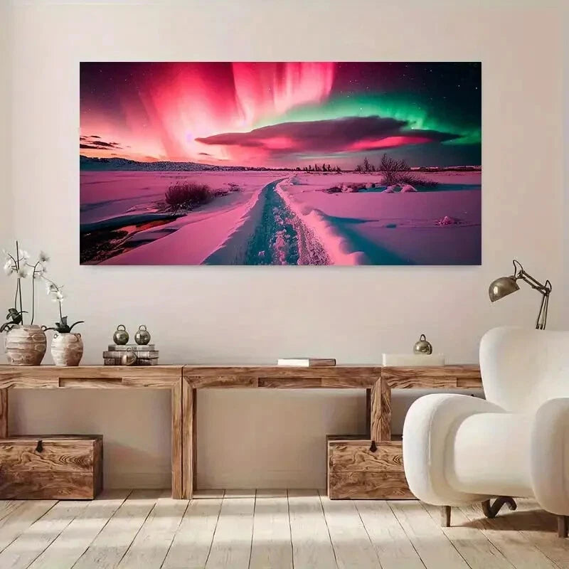 Northern Aurora Borealis wall canvas office home room framed 120x60cm - Bella Home Decor