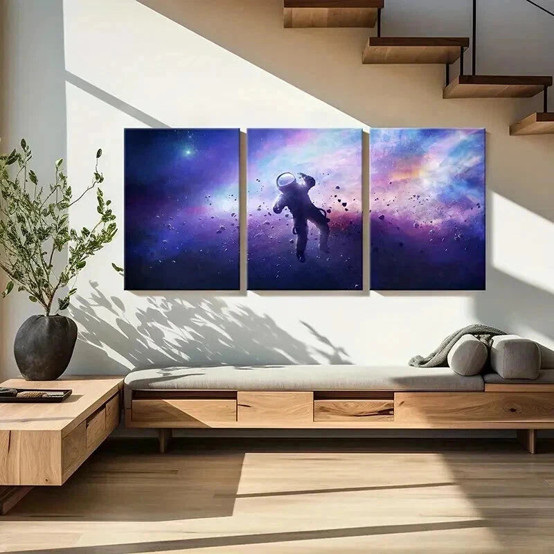 3pcs Galaxy & Nebula Space-Themed Astronaut Wall Art Set Canvas Framed ...